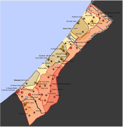 Figure 1 : localisation des centres d’aide à Gaza